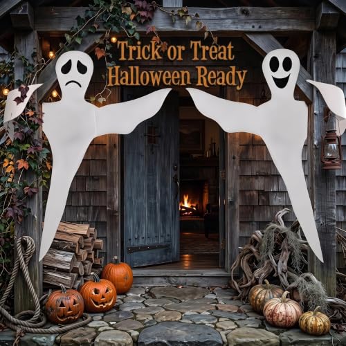 Outdoor Flying Ghost Decorations Set - 53 Inch Bendable White Ghost for Yard, Tree Wrap Halloween Decor - 2PCS