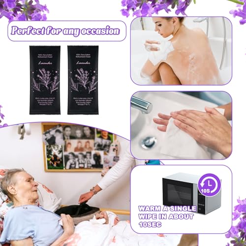 Hot or Cold Moist Cotton Towel Bulk Moist Towelettes Individually Wrapped 8.7" x 8.7",White Towel Services,Refreshment Pre Moistened Towels Lavender Scent for Travel Sport Party Spa Dentist Hotel100