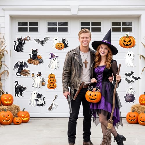 Halloween Garage Door Magnets Set - 20 Cute Ghost Black Cat Pumpkins Decorations