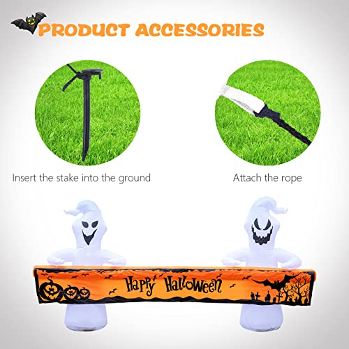 8FT Ghost Inflatable Halloween Yard Decor with Happy Halloween Banner - Outdoor Lighted Ghosts