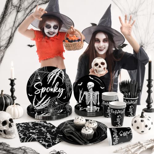Halloween Skeleton Party Plates & Cup Set - Spooky Skeleton Birthday Decorations