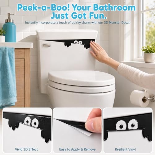 3D Toilet Monster Wall Decal - Funny Removable Bathroom Lid Sticker