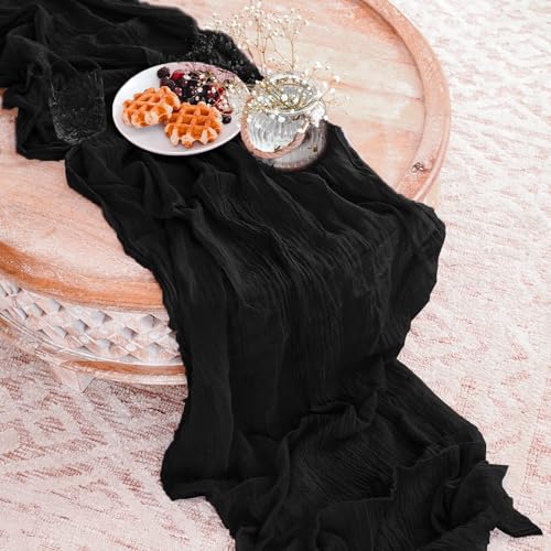Black Cheesecloth Table Runner 35 x 120 Inch Set of 6 - Elegant Home Decor
