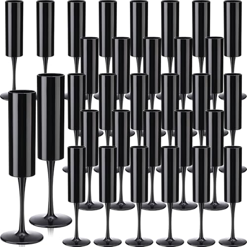 Black Acrylic Champagne Flutes Set of 30 Unbreakable Reusable Stemware for Parties