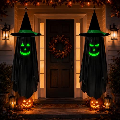 Halloween Hanging Ghost Decorations - 2 Pack Spooky Outdoor Ghosts for Porch and Garden