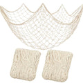 Beach Ocean-Themed Decorative Fish Net 80x40 Inch for Party & Home Decor - Beige 2PCS