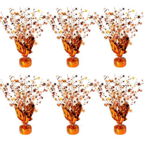 Fall Table Centerpiece Set with Metallic Orange Stars - Thanksgiving & Autumn Decor, 6 Pack