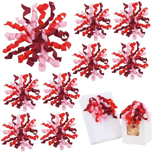 Red Curly Gift Bows Set - 8 Pack 5 Inch Ribbon Decorations for Gift Wrapping, Weddings, Parties