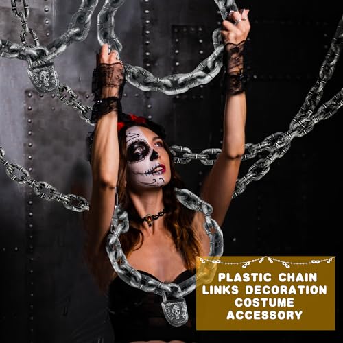 Halloween Fake Prison Chain Links with Lock 2-Pack – Plastic Costume Prop & Decoration