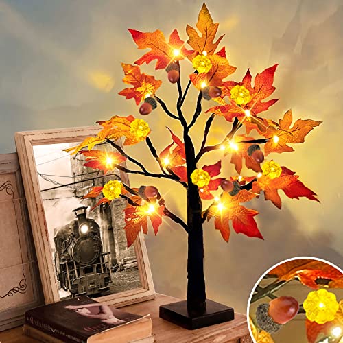 Prelit 22-Inch Fall Maple Tree with LED Pumpkin Lights - Autumn Halloween Decor