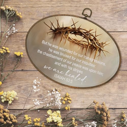 Crown Oval Wall Art Decor - Religious Bible Verse Canvas for Church & Home