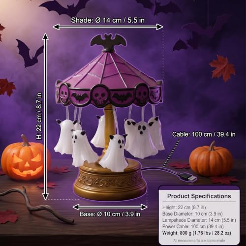 Halloween Ghost Carousel Night Light - Spinning Ghost Lantern Decor - Multicolor Spooky Lamp