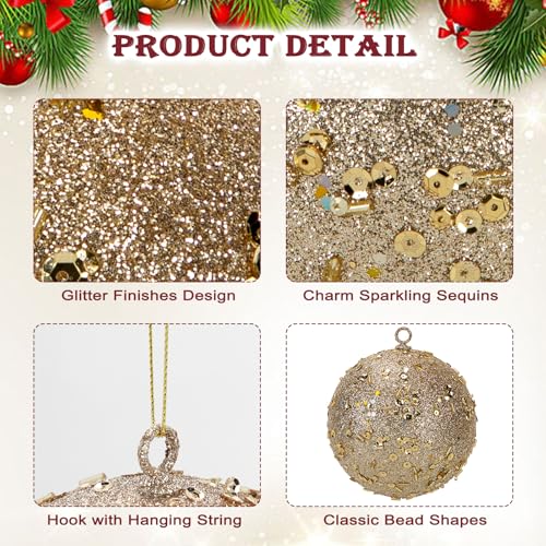 Large Champagne Christmas Ornaments Set - 3.15 Inch Shatterproof Holiday Decor, 6 Pack