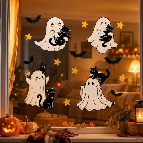 Halloween Window Stickers - Cute Ghost & Black Cat Decals, Style 14