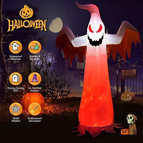 8 FT Halloween Inflatable Ghost with Rotating Flame LED Lights, Quick Setup for Yard & Lawn Decor
