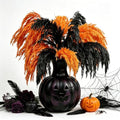 Black and Orange Pampas Grass for Halloween Decorations - 17 Inches