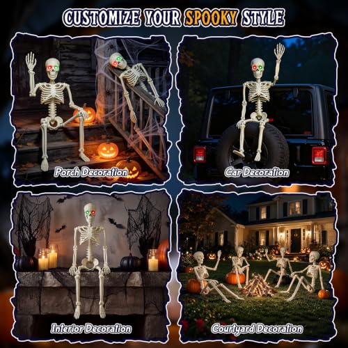 White 2 Pack 36-inch Halloween Skeleton Decorations with Luminescent Eyes — Hanging Skull Props for Indoor Decor