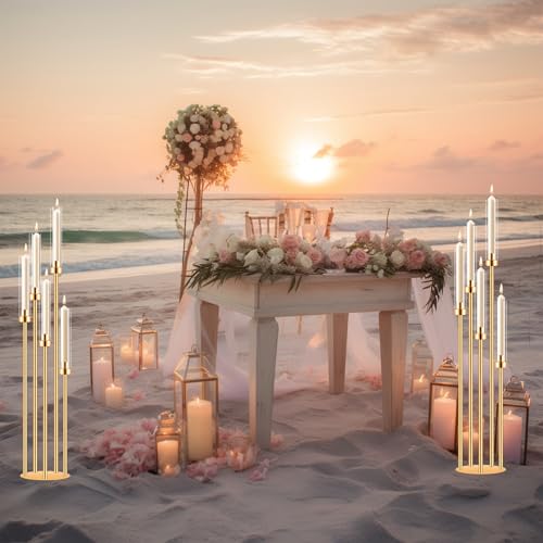 Floor Candelabra Set with 5 Arms & Lampshades - Gold Candle Holders for Wedding & Home Decor - Holder Only / 2