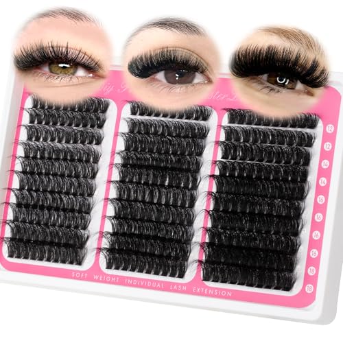 Lash Clusters 60D 80D 100D Mix Individual Eyelash Extensions - 12-18mm Thick Volume, Reusable, Waterproof, DIY False Mink Lashes - Variation: LASH-60D 80D 100D