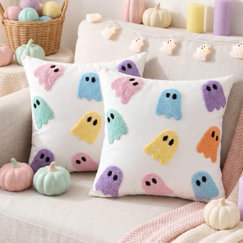 Pastel Halloween Ghost Pillow Covers 18x18 Set of 2 Decorative Cushion Cases