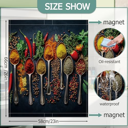 Dishwasher Cover with Spice Spoons Design - Reusable Magnetic Front Panel for Kitchen Decor 23x26 Inch