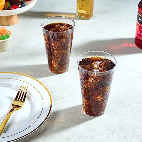 FOCUSLINE 16 oz Clear Plastic Cups - 100 Pack Disposable Tumblers for Parties