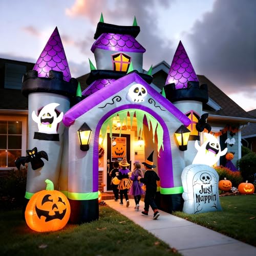 12FT Inflatable Haunted Castle Archway Halloween Yard Decor with LED Lights