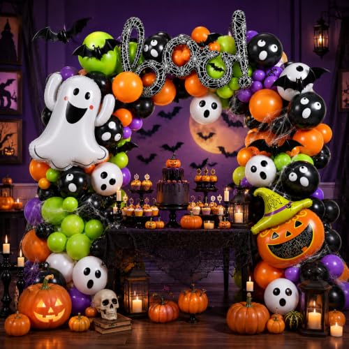 Halloween Balloon Arch Kit with Ghost and Pumpkin Foil Balloons - 184pcs Party Decor