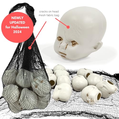 Halloween Creepy Doll Head Decorations - 12 Pcs Hanging Plastic Skulls for Haunted House & Spooky Decor