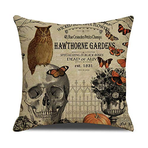 Halloween Pillow Covers Set of 4 - 18x18 Velvet Throw Pillows with Pumpkin Skull Owl Crow Design - Halloween Decor