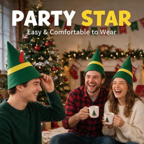 Green Christmas Elf Hat Bulk for Adults Kids - Reusable Felt Costume Accessory