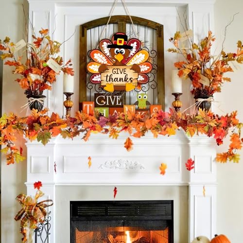 Thanksgiving Wooden Turkey Wreath for Front Door - Maple Leaf Large Fall Decor
