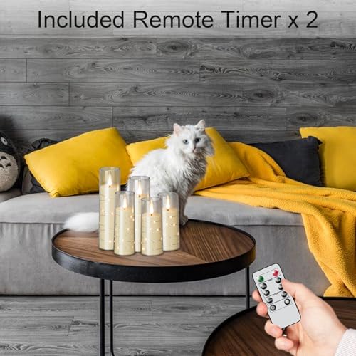 Clear Flickering Flameless Candles with Remote - 7 Pack LED Battery Operated with Timer & String Lights - Halloween & Christmas Decor