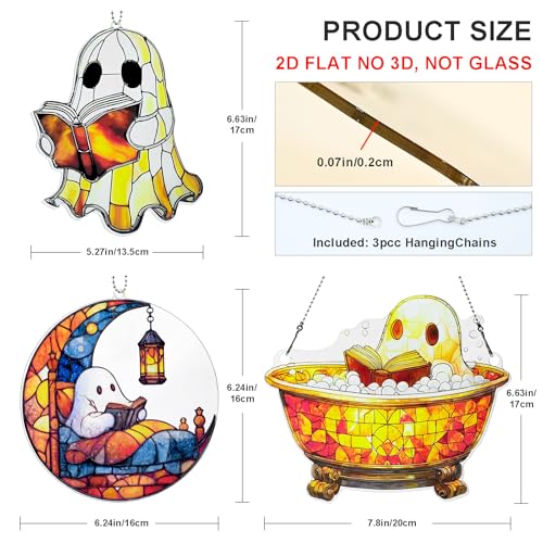 Ghost Reading Acrylic Suncatcher Ornament Window Hanging Wall Decor - 3 Pieces