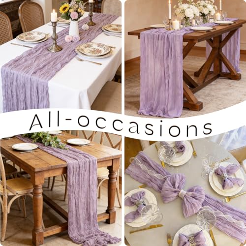 Lilac Purple Cheesecloth Table Runner 21x120 Inches 3 Pack - Elegant Wedding & Party Decor