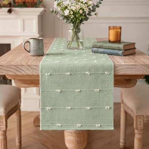 Cotton & Polyester Sage Green Rustic Table Runner - 12 x 72 Inch Farmhouse Dining Decor