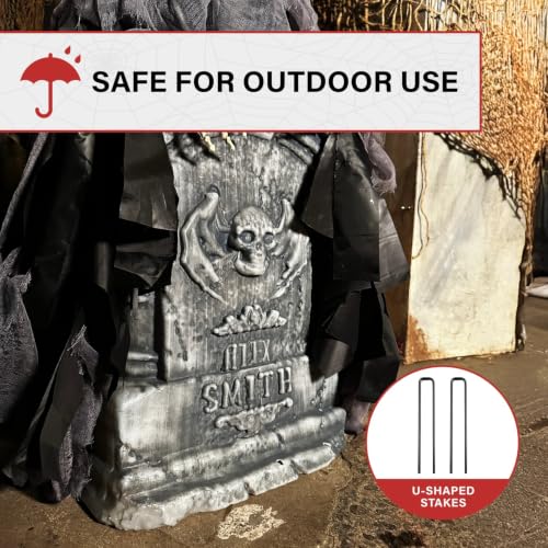3 Ft Reaper with Tombstone Halloween Animatronic - Rising Haunted Ghost, Touch Activated, Glowing Eyes, Indoor Outdoor Decor