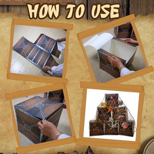 Wood Pirate Party Decorations Set - Imitation Wooden Treasure Chests, Fishing Net & Rope - Adult Halloween Party Supplies