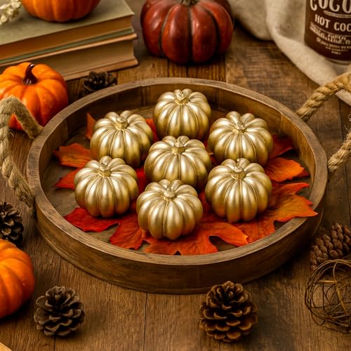 Gold Pumpkin Candles Set of 12 - Halloween & Thanksgiving Decor, 2 Sizes