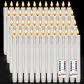 48 Pcs Flameless Taper Candles with Remote Dimmer - White, 9.6 Inches - Pack of 48