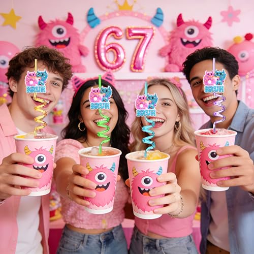 Kids Monster Themed Party Straws - Reusable 8-Pack for Birthdays & Halloween