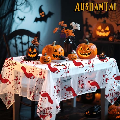 Halloween Zombie Blood Handprint Disposable Tablecloth 54x108 Inch
