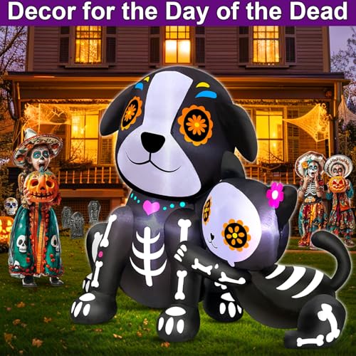 5 Ft Day of the Dead Inflatable Decor with LED Lights for Halloween & Yard