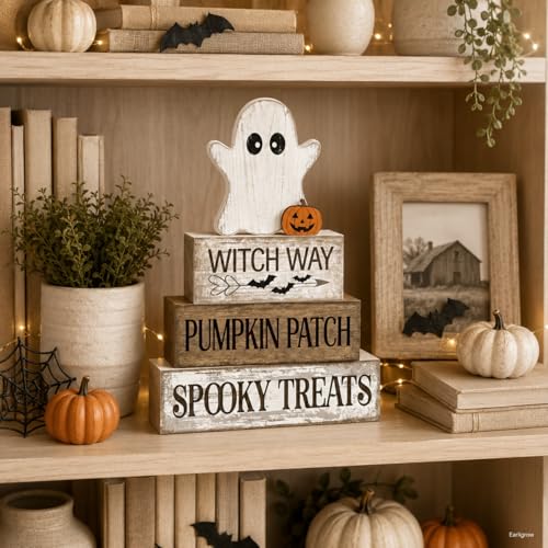 Halloween Ghost Decor Indoor - Witch Variation Farmhouse Tiered Tray Decorations