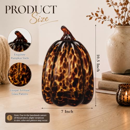 Large Tortoiseshell Glass Pumpkin Halloween Decor - Fall Thanksgiving Accent