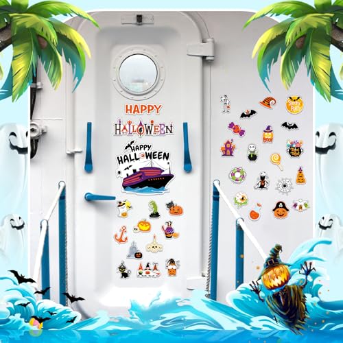 Halloween Cruise Door Magnets Set - 33 Magnetic Decorations for Ship & Refrigerator