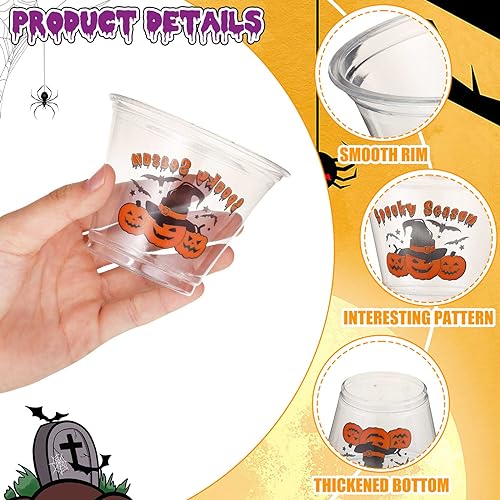 Halloween Party Cups Set - 100 Clear 9 oz Disposable Plastic Cups with Spooky Designs