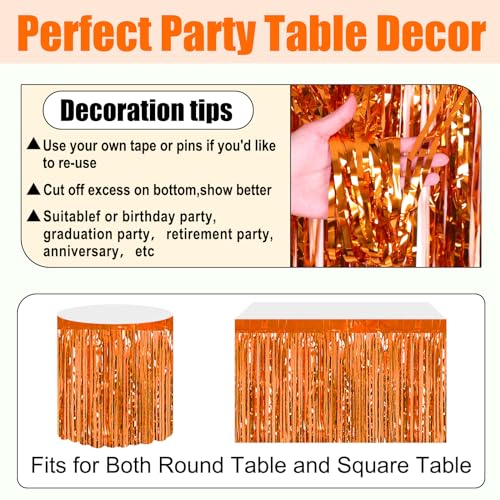 Orange Foil Fringe Table Skirt 29x108 Inch Party Decorations 3 Pack