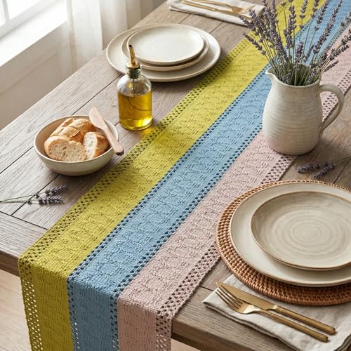 Farmhouse Style Table Runner 12x90 Inch - Yellow Blue Pink Rustic Decor