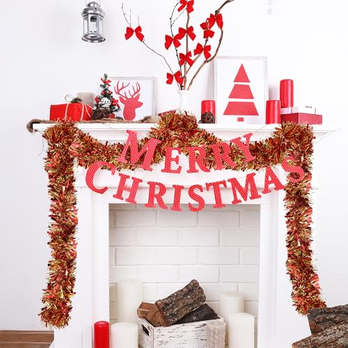 Red and Gold Christmas Tinsel Garland 49.2Ft for Holiday Decorations